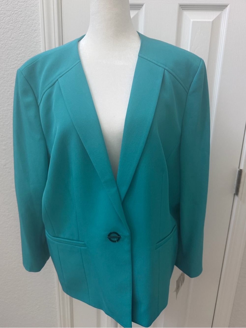 NWT Kasper Aqua Oasis One Button Collarless Blazer Suit Jacket Plus Size 18